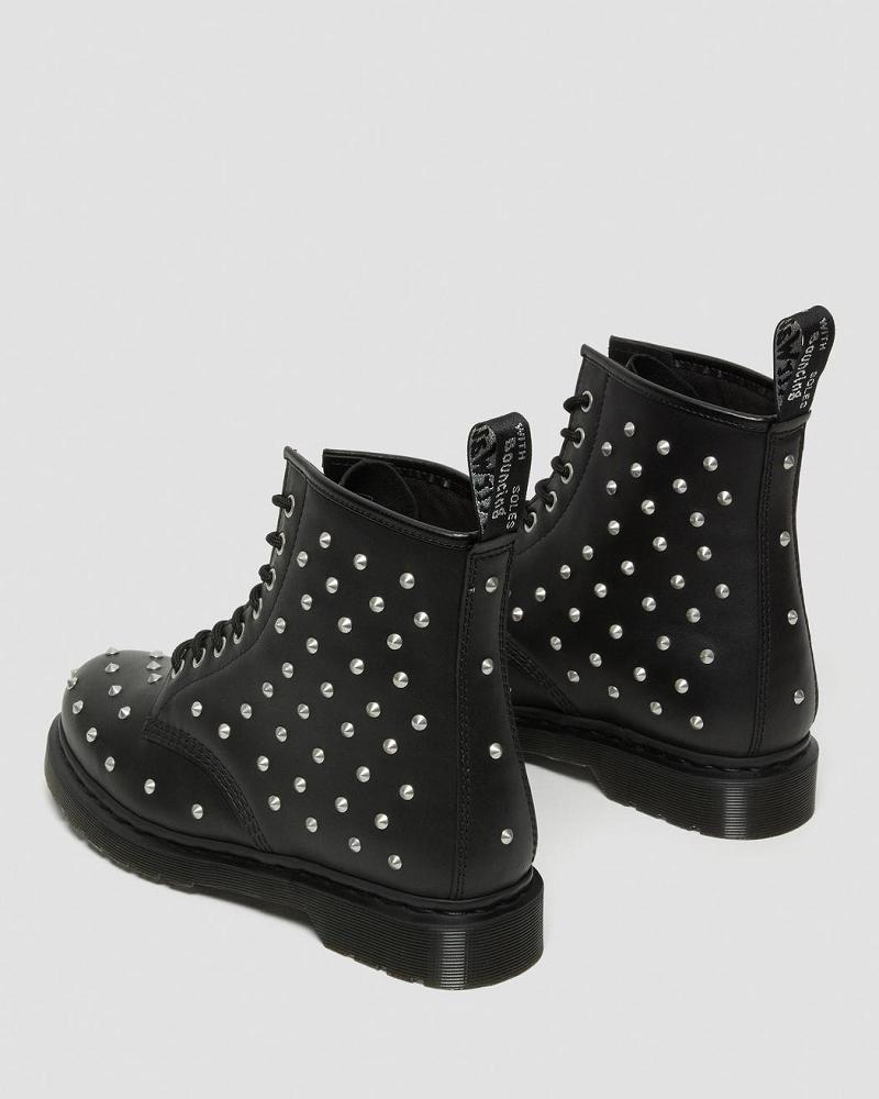 Black Women's Dr Martens 1460 Stud Wanama Leather Lace Up Boots | CA 210AHK